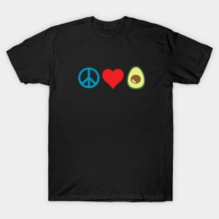 Peace, Love, Avocado (on black) T-Shirt